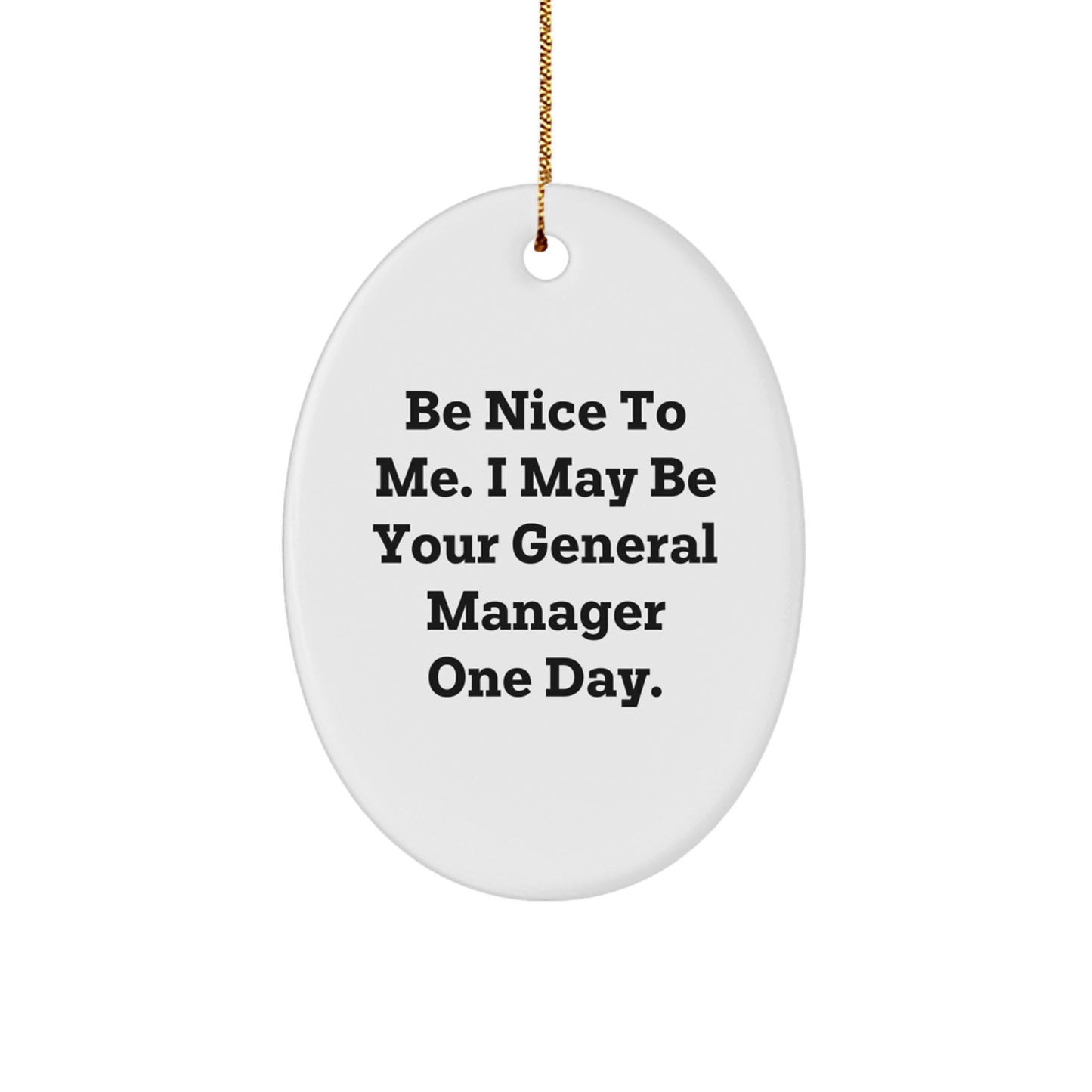 General Manager Oval Ornament, Funny Quote 'Be Nice To Me. I May Be Your' Gifts from Family, Friends, Coworkers, Christmas Unique Gifts - Image 1