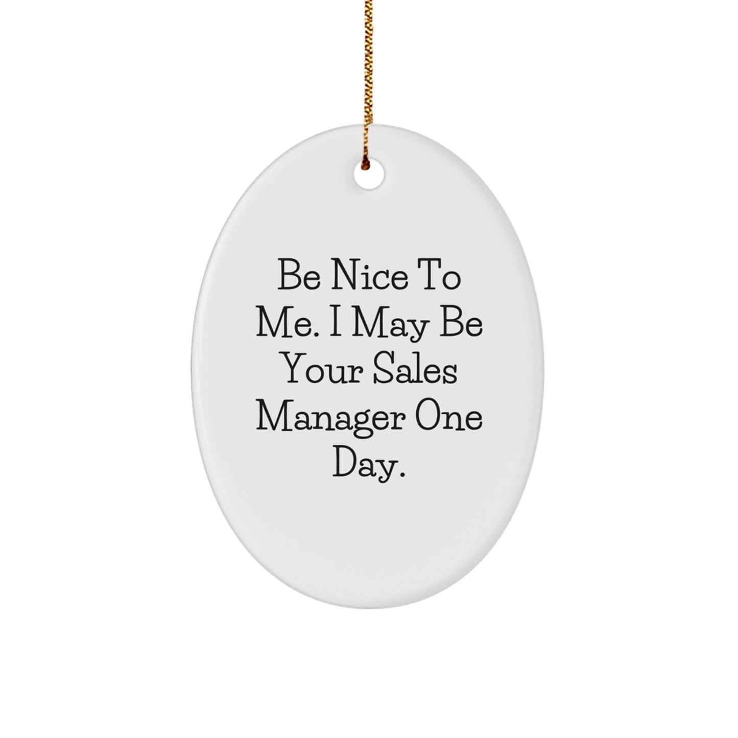 Funny Sales Manager Gifts from Friends for Christmas Unique Ornament Oval Shape Be Nice To Me I May Be Your Sales Manager One Day. - Image 1