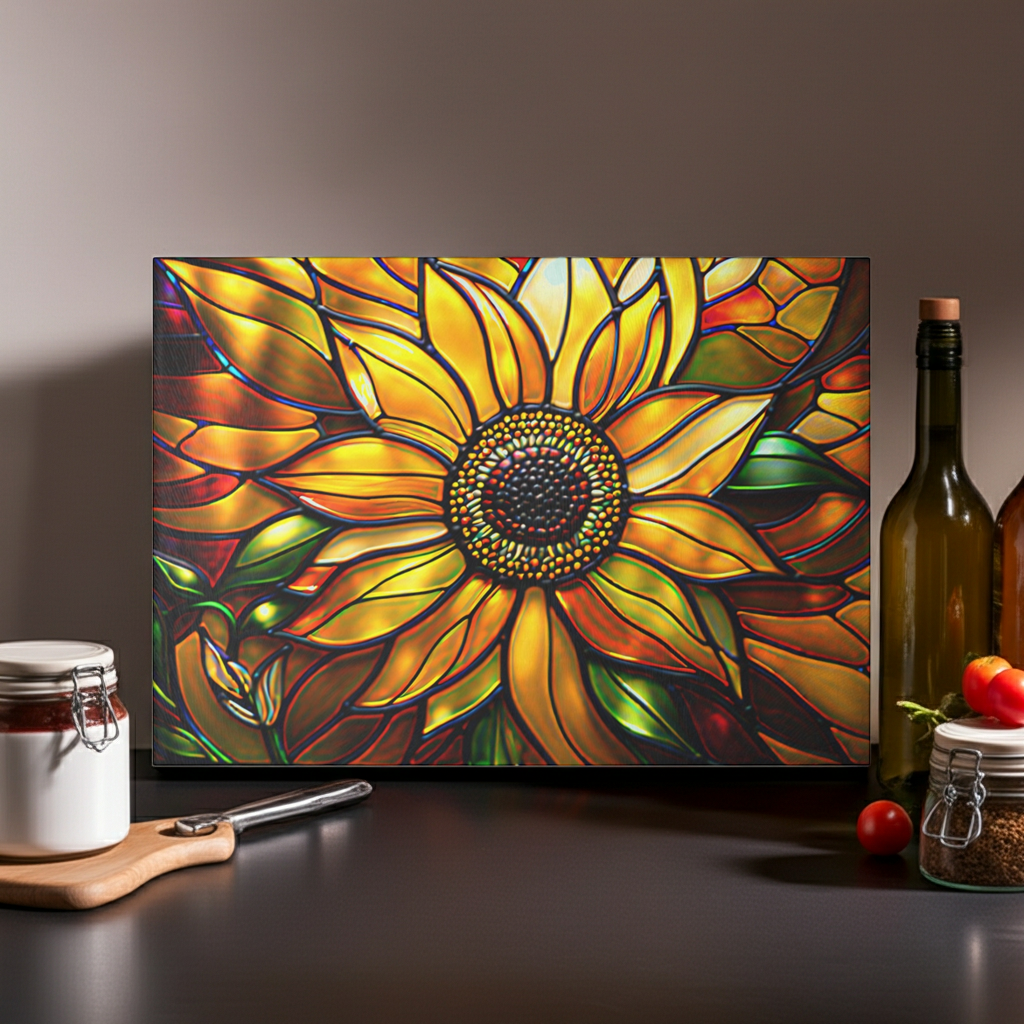 Vibrant Sunflower Glass Cutting Board, Kitchen Decor, Gift for Home Chefs, Unique Kitchen Accessories, Summer Gathering Decoration
