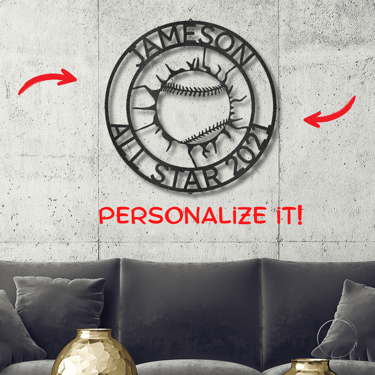 Baseball Custom Name Metal Art Wall Sign - Mallard Moon Gift Shop