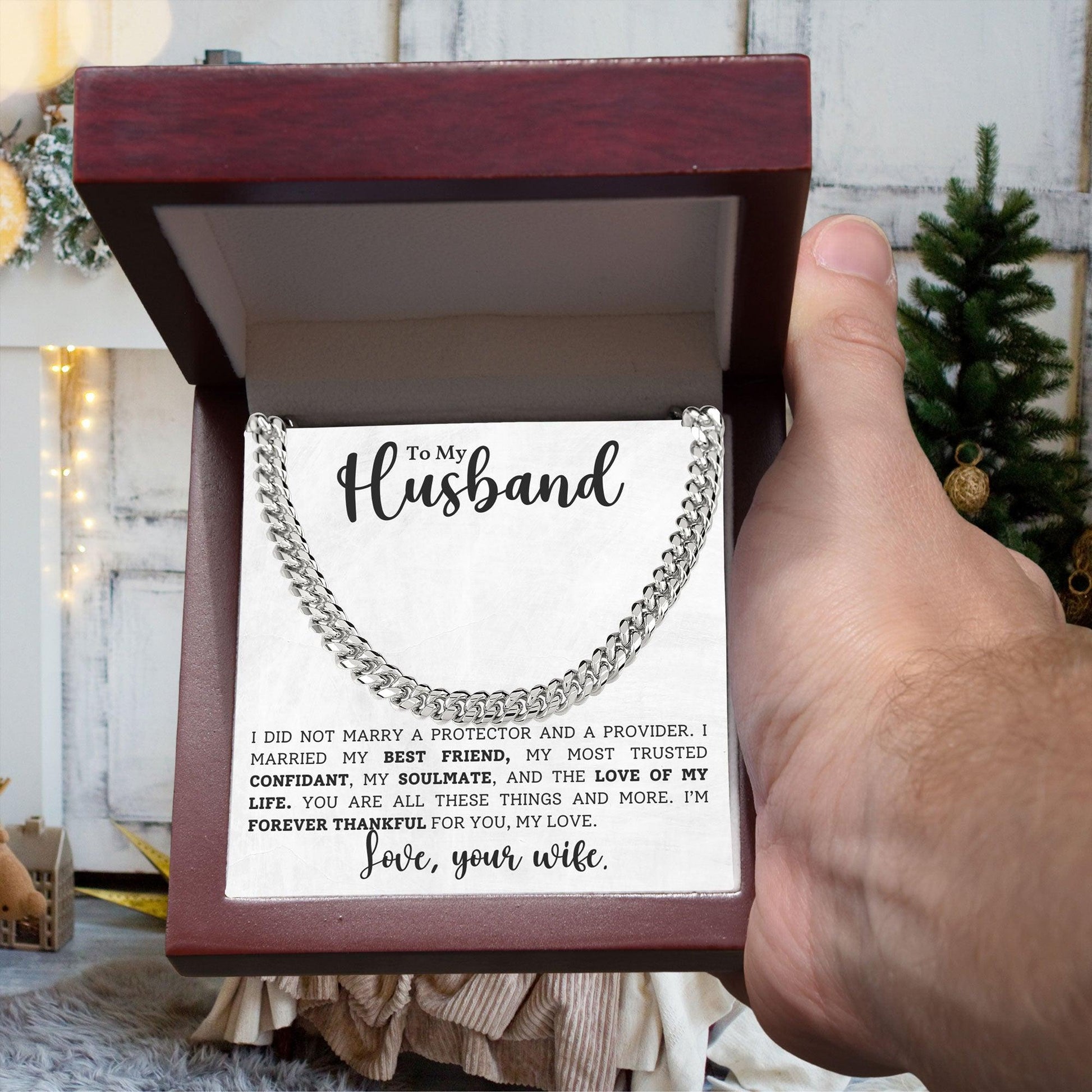 To My Husband, My Protector, My Soulmate - Cuban Link Chain Necklace - Mallard Moon Gift Shop