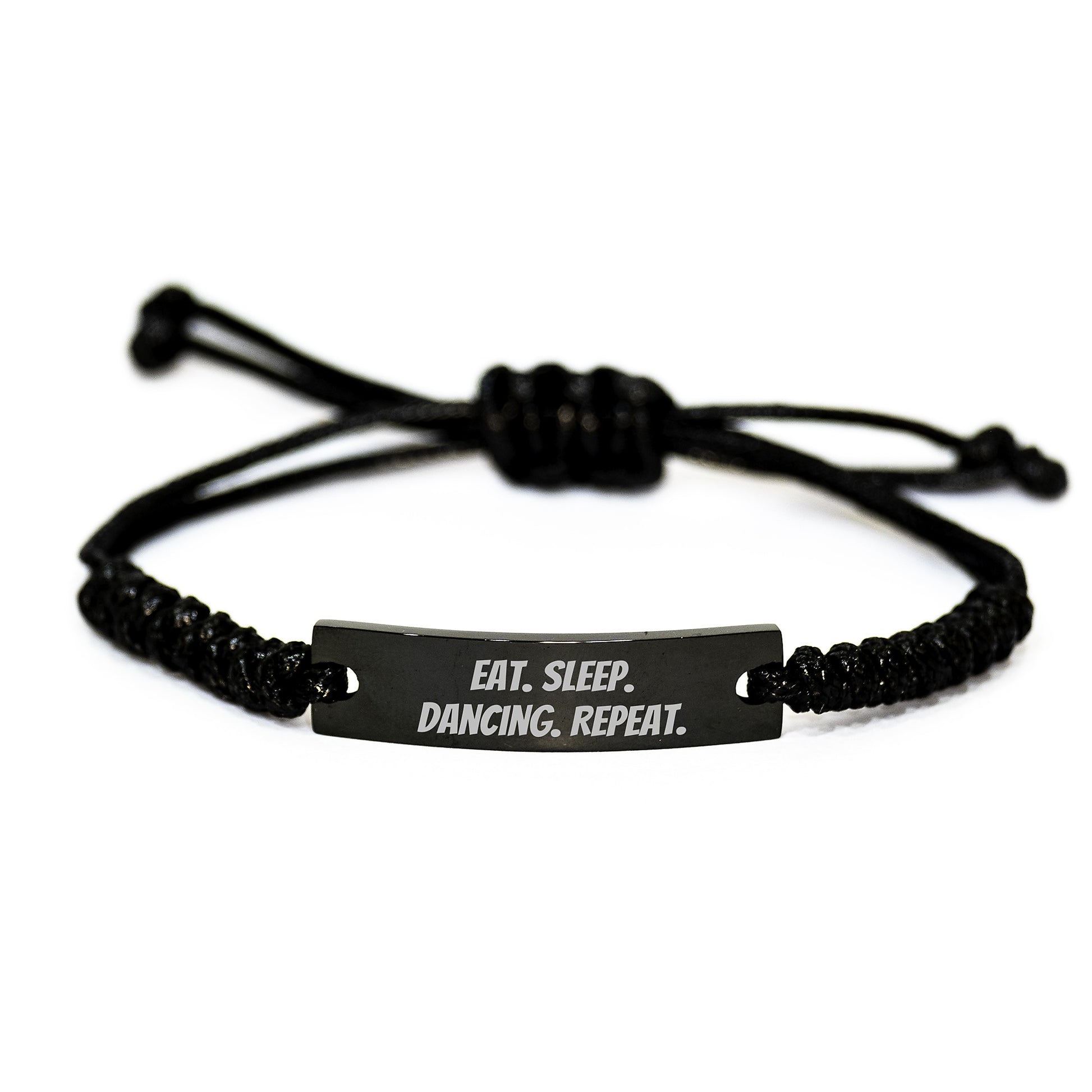 Dancing Enthusiast Gifts, Funny Quote Rope Bracelet, Adjustable Black Stainless Steel, Gifts for Women, Friends, Family - Eat. Sleep. Dancing. Repeat. - Image 1