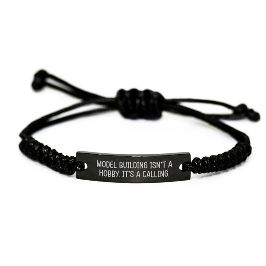 Model Building Inspirational Rope Bracelet, Funny Quote Gifts from Friends or Family for Male Model Builders, Adjustable Black Rope Jewelry for Graduation Unique Gifts - Image 1