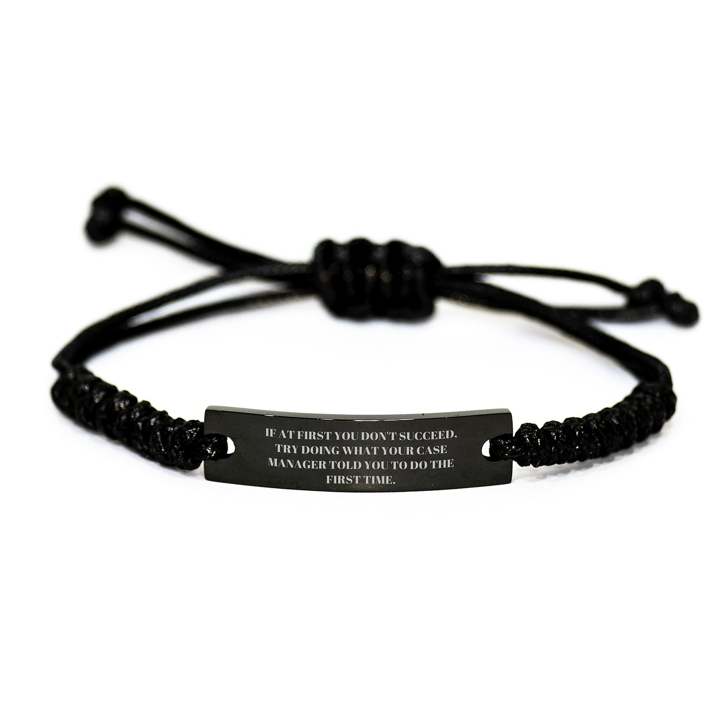 Gifts from Friends for Case Manager Funny Quote Rope Bracelet, Adjustable Black Stainless Steel with Interlaced Rope, Graduation Unique Gifts - Image 1