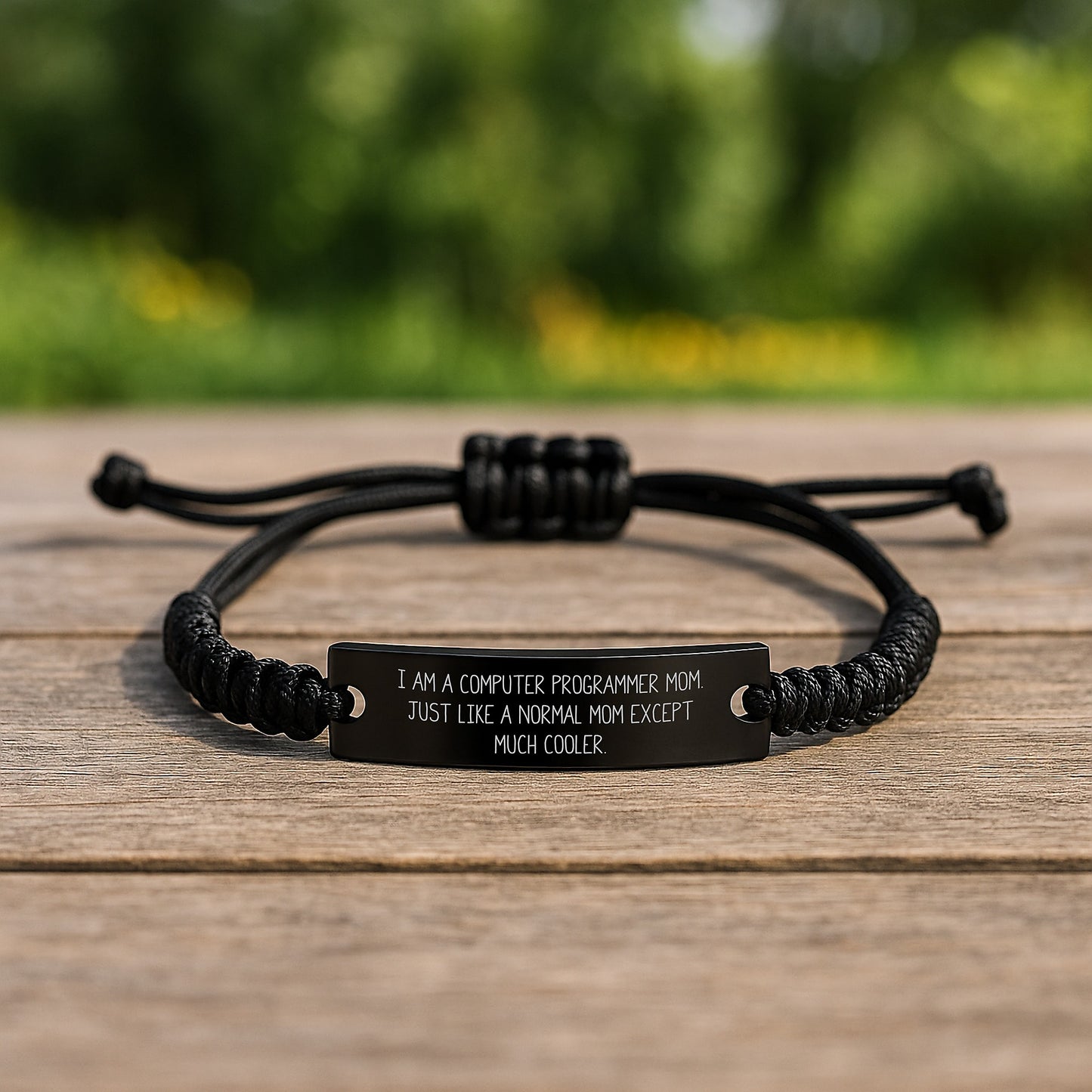 Computer Programmer Mom's Cool Rope Gift, Gifts from Mom for Computer Programmer, Adjustable Black Rope Bracelet for Graduation, 'I Am A Computer Programmer Mom' - Image 2