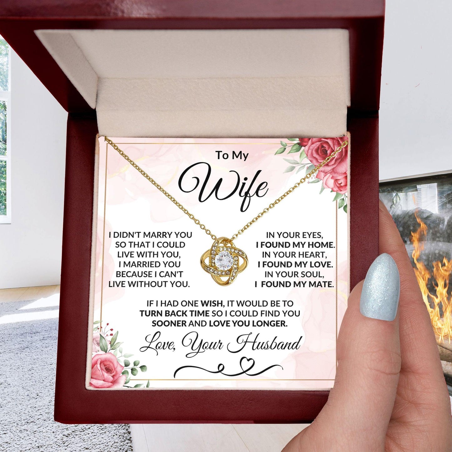 To My Wife - I Can't Live Without You - Love Knot Necklace Anniversary Valentine Gift - Mallard Moon Gift Shop
