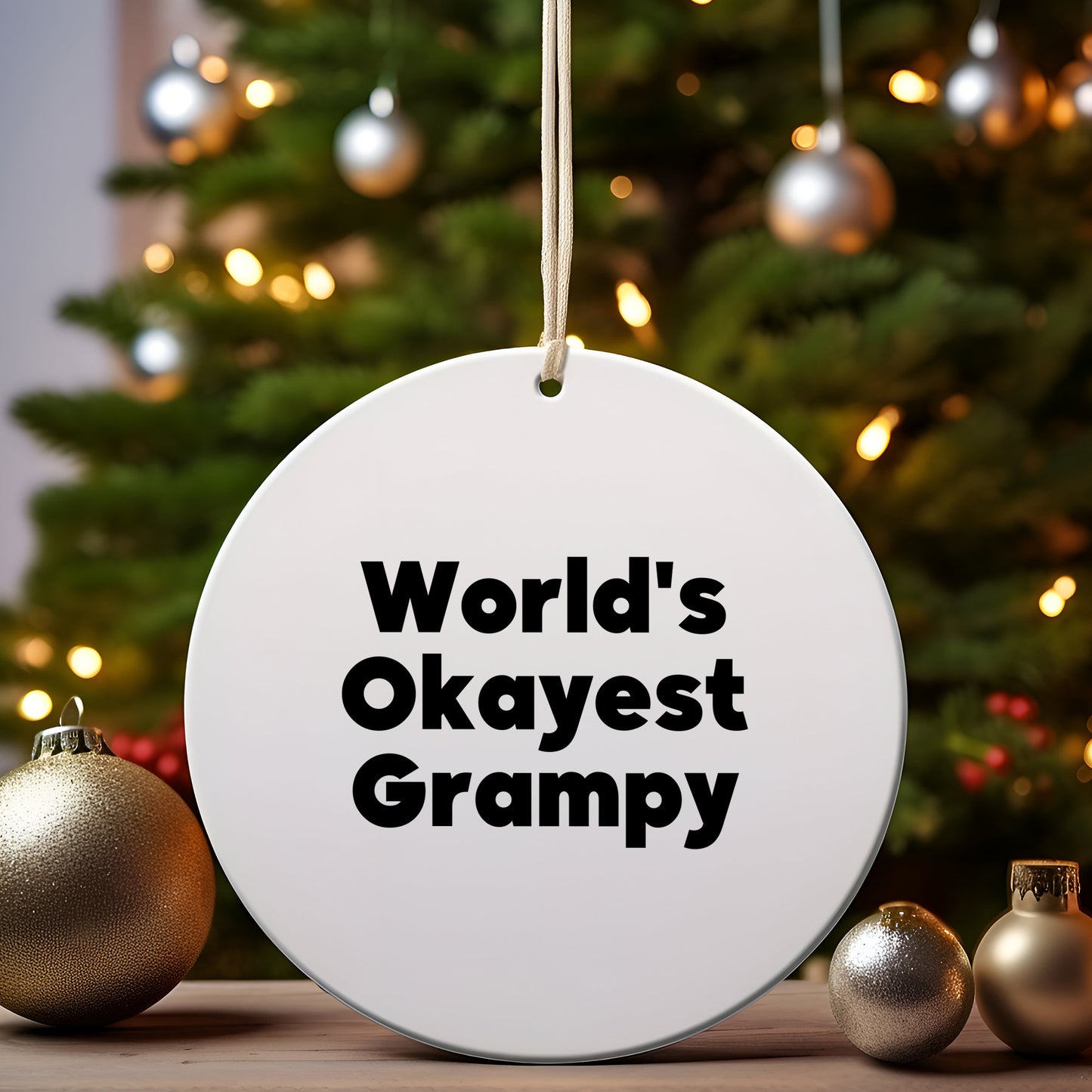 World's Okayest Grampy Circle Ornament, Funny Grampy Gifts for Men from Friends, Unique Christmas Circle Ornament for Grampy's Home, Gifts for Grampy