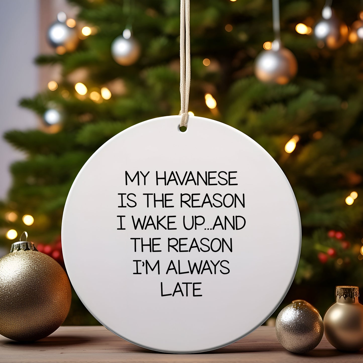 Havanese Dog Lovers' Funny Quote Ornament My Havanese Is The Reason I Wake Up...and The Reason I'm Always Late Gift,