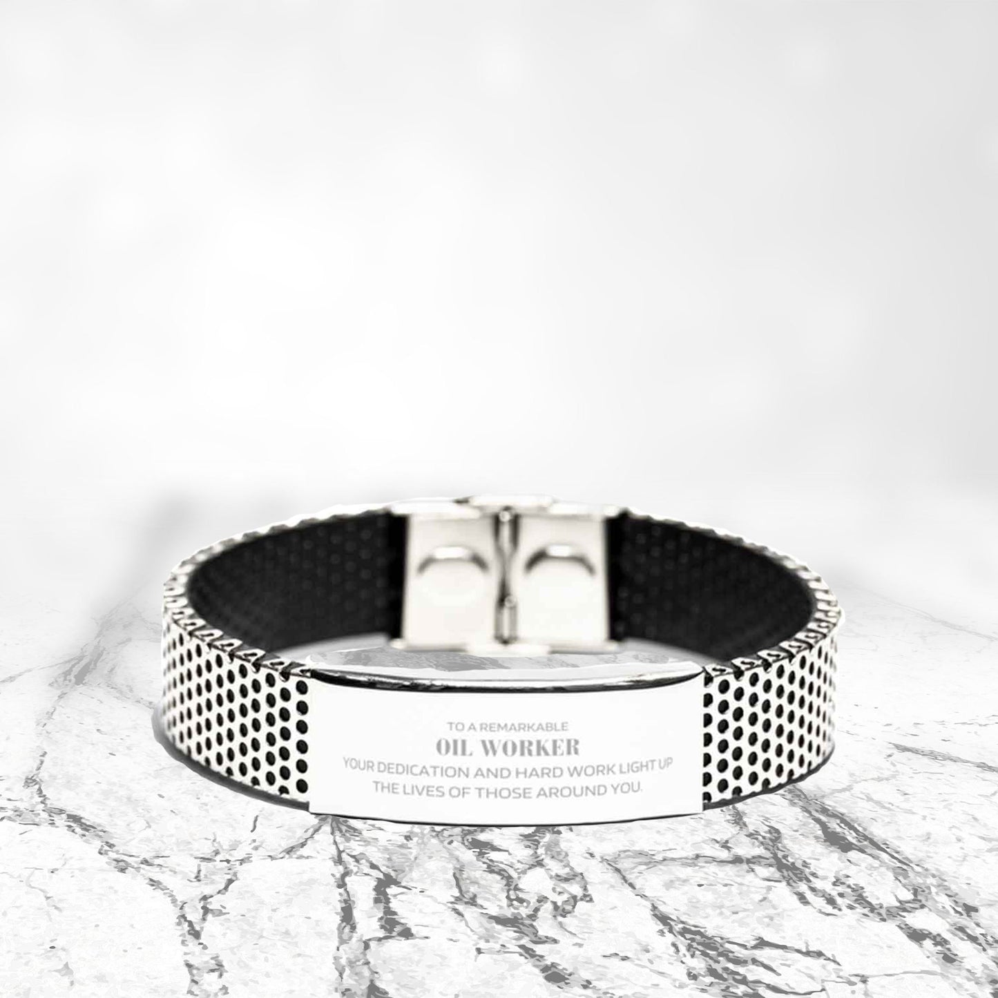Oil Worker Silver Stainless Steel Mesh Bracelet – Engraved Inspirational Gift for Men – Adjustable Mesh Wristband – Durable & Rust-Resistant – Appreciation Jewelry for Oilfield Workers, Husbands, Sons & Boyfriends - Mallard Moon Gift Shop