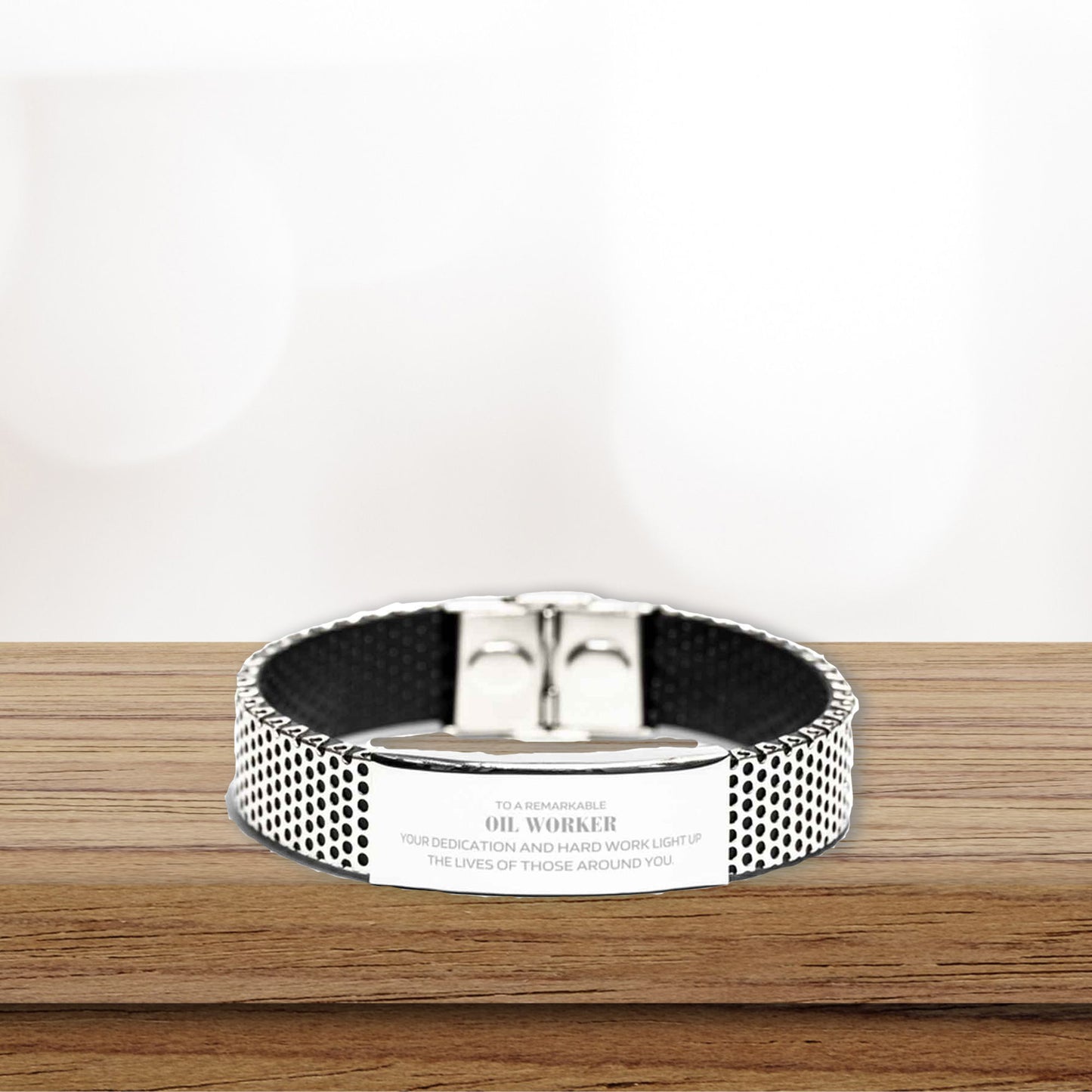 Oil Worker Silver Stainless Steel Mesh Bracelet – Engraved Inspirational Gift for Men – Adjustable Mesh Wristband – Durable & Rust-Resistant – Appreciation Jewelry for Oilfield Workers, Husbands, Sons & Boyfriends - Mallard Moon Gift Shop