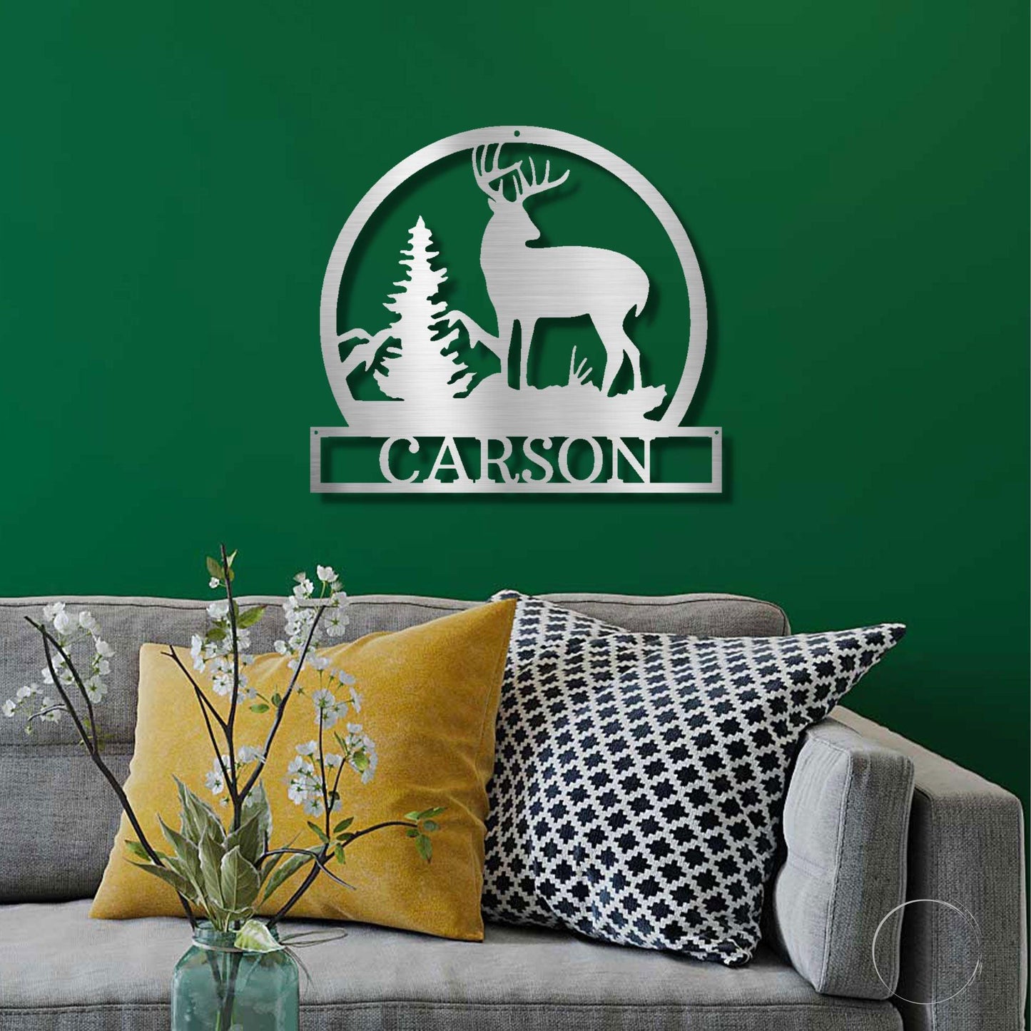 Deer Buck Mountain Scene Custom Name Metal Art Wall Sign - Mallard Moon Gift Shop