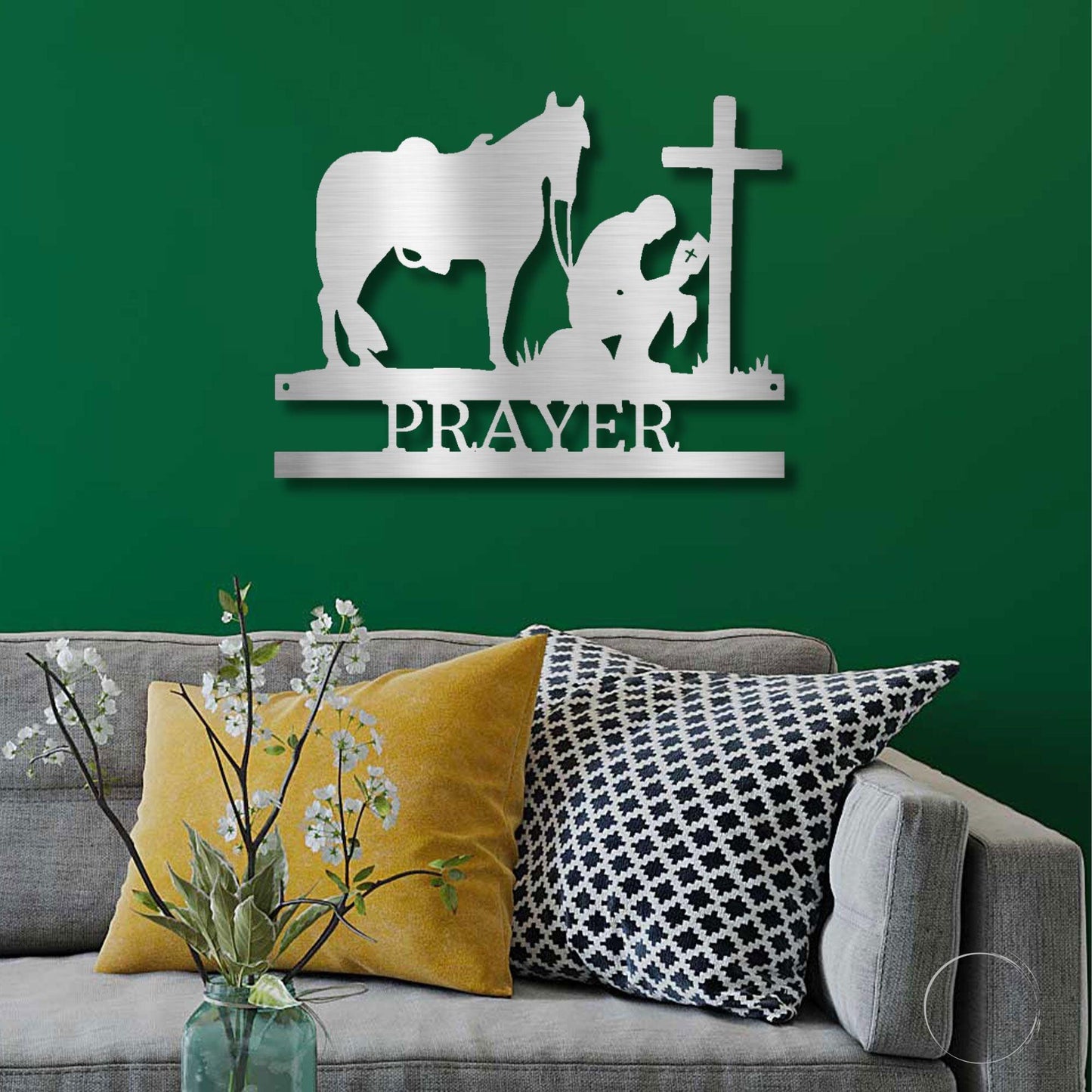 Praying Cowboy with Horse Kneeling at Cross Custom Name Metal Wall Art - Mallard Moon Gift Shop