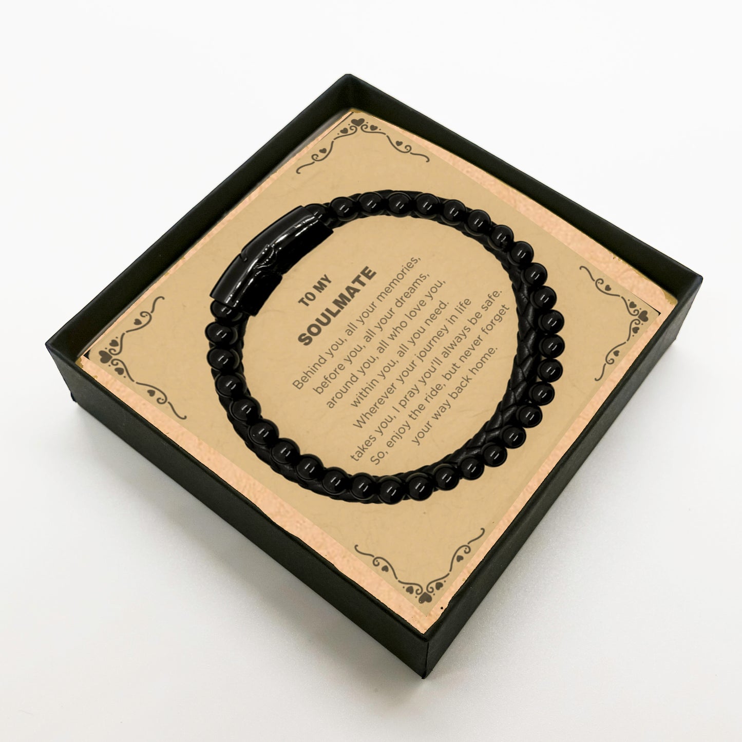 Inspirational Soulmate Braided Stone Leather Bracelet - Behind you, all your Memories,- Birthday, Christmas Holiday Gifts - Mallard Moon Gift Shop