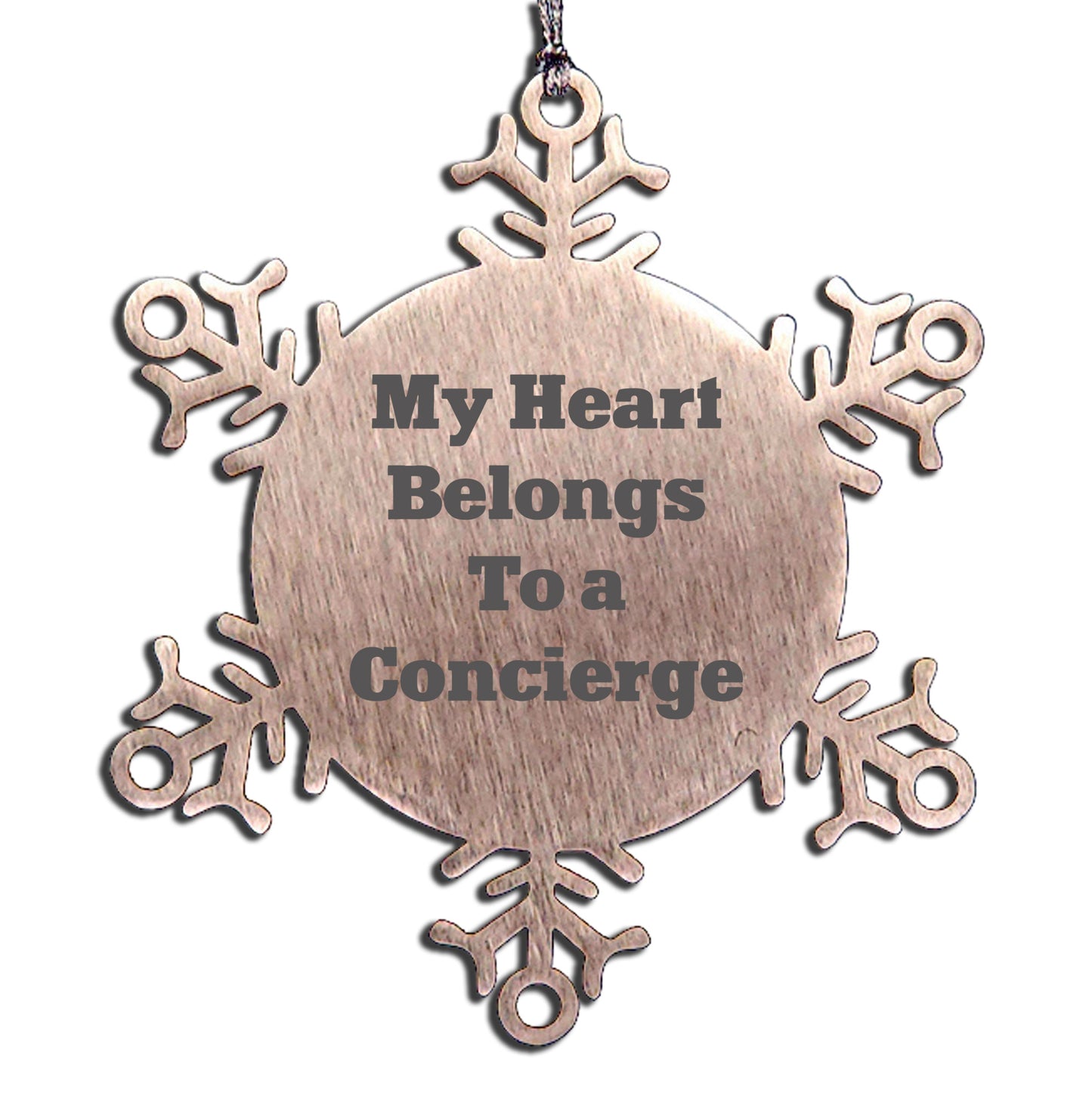 Funny Concierge Gifts - 'My Heart Belongs To A Concierge' Snowflake Ornament, Gifts from Friends, Gifts for Concierge - Mallard Moon
