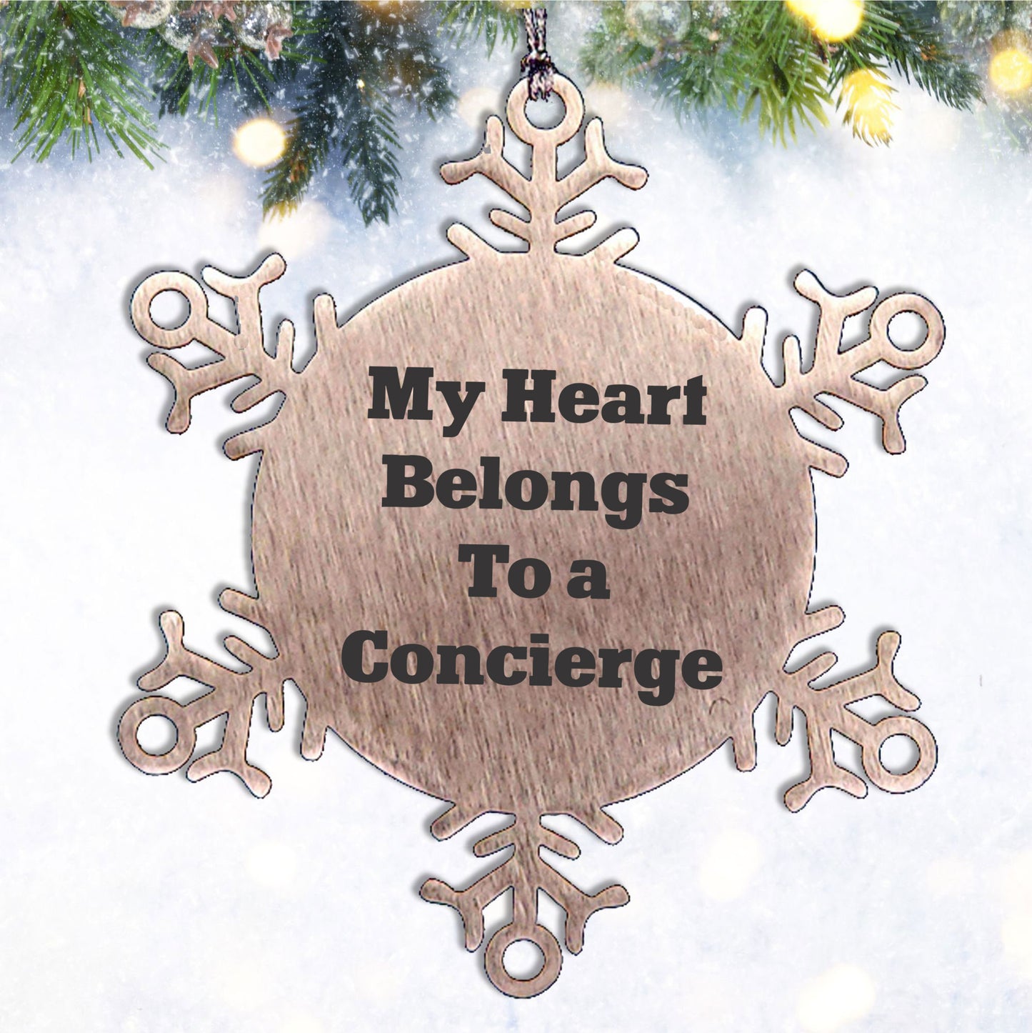 Funny Concierge Gifts - 'My Heart Belongs To A Concierge' Snowflake Ornament, Gifts from Friends, Gifts for Concierge - Mallard Moon
