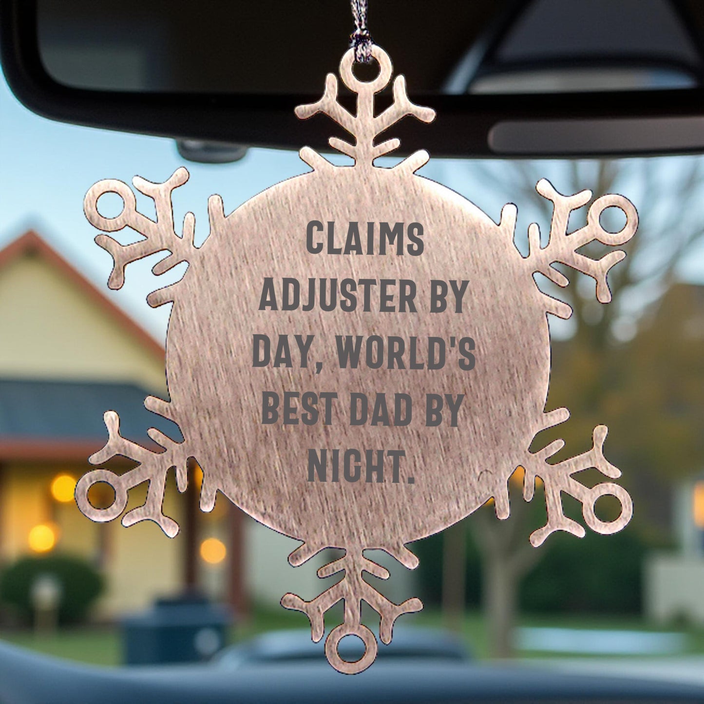 Claims Adjuster Humor Snowflake Steel Christmas Ornament, Funny Quote 'Claims Adjuster By Day, World's Best Dad By Night.'