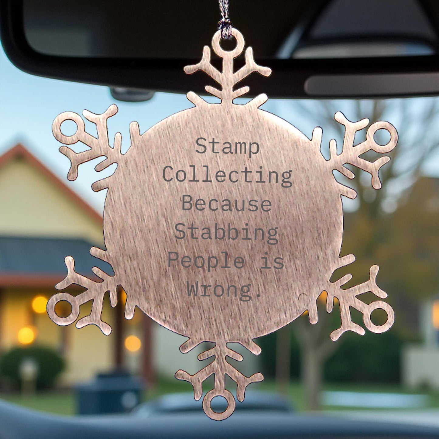 Stamp Collecting Snowflake Ornament Gifts from Friends, Family, or Coworkers for Christmas - 'Stamp Collecting Because Stabbing People Is Wrong.'