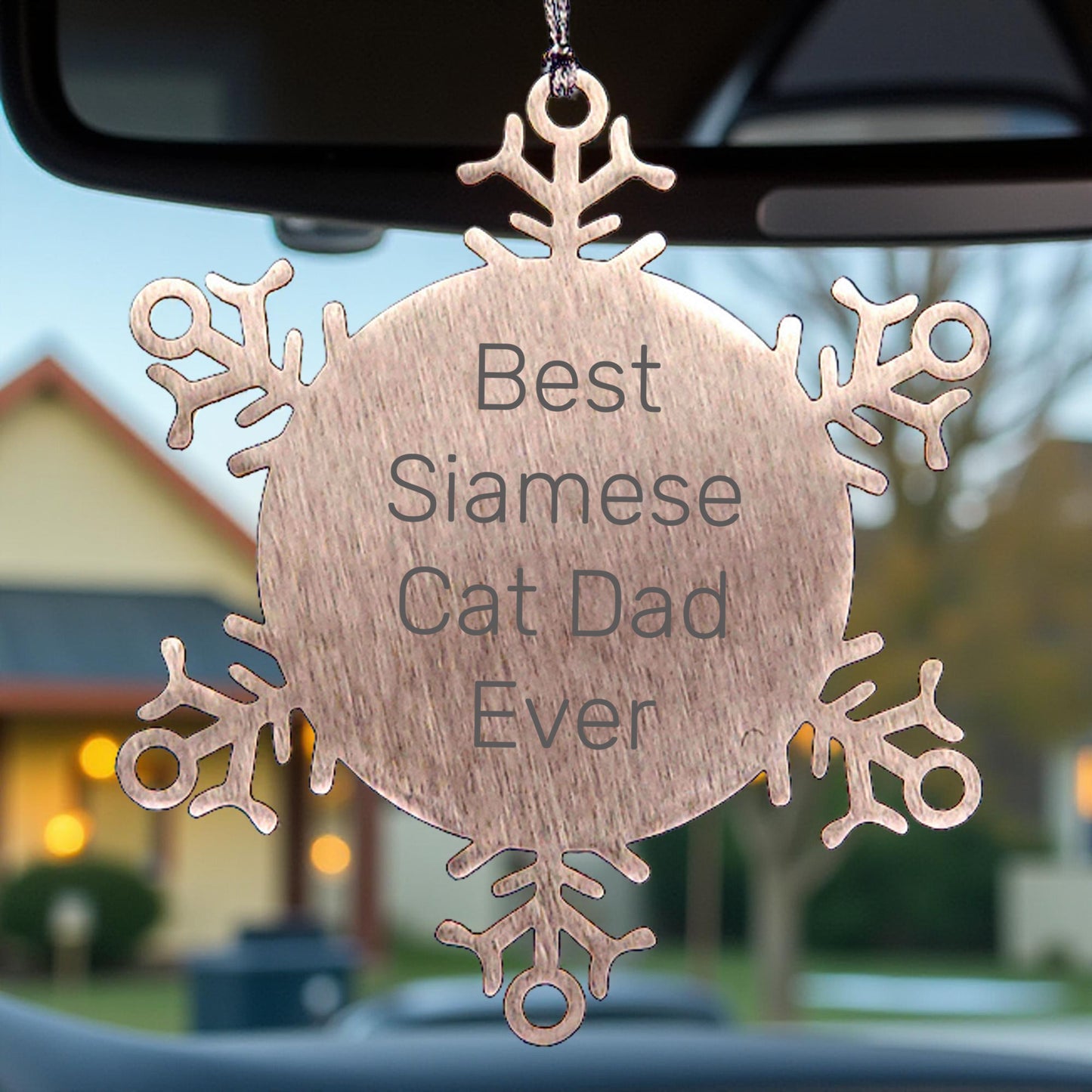 Siamese Cat Lovers Christmas Unique Gift, 'Best Siamese Cat Dad Ever' Snowflake Ornament for Men, Premium Stainless Steel, Durable and Shatterproof, 3.14 inches
