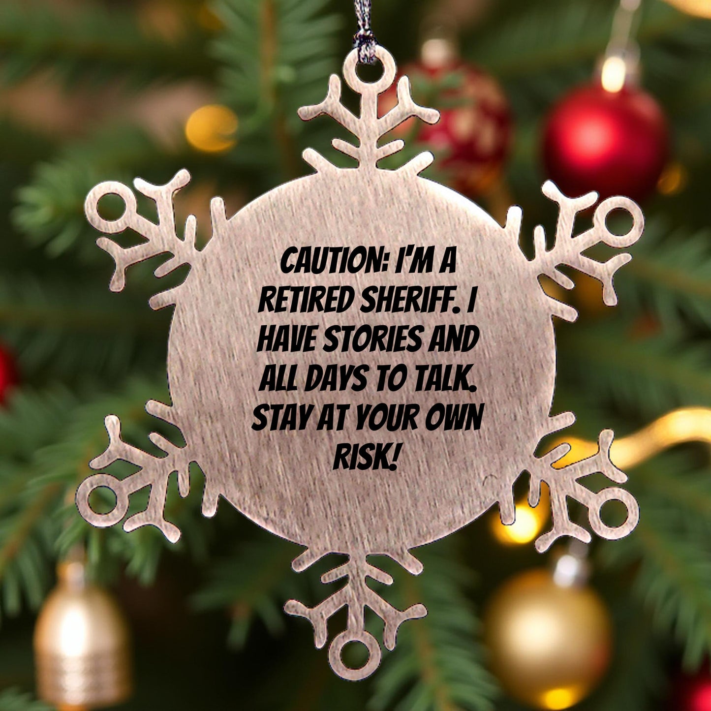 Funny Retired Sheriff Snowflake Christmas Tree Ornament Gifts from Family and Friends - Mallard Moon