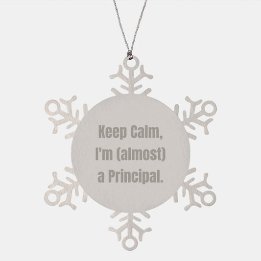 Funny Principal Gifts for Friends, Principal Snowflake Ornament, Funny, Inspirational Quote, 'Keep Calm, I'm (almost) A Principal' Christmas Unique Gifts from Family - Image 1