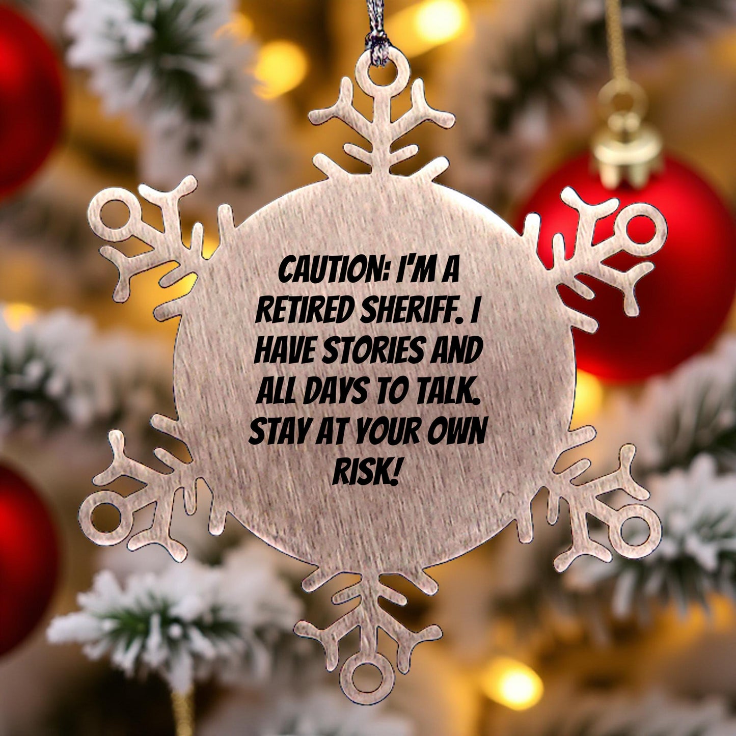 Funny Retired Sheriff Snowflake Christmas Tree Ornament Gifts from Family and Friends - Mallard Moon