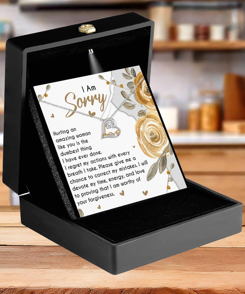 Apology Gift for Girlfriend, Wife, Soulmate - Sorry, Amazing Woman - Love Dancing Heart Pendant Necklace - Mallard Moon Gift Shop