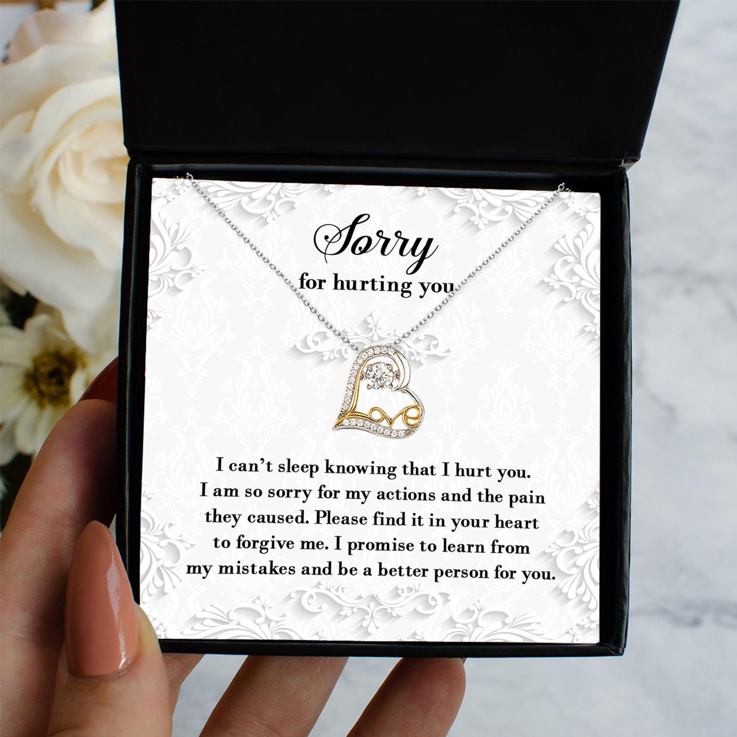 Apology Gift for Girlfriend, Wife, Soulmate - Sorry, Can’t Sleep - Love Dancing Heart Pendant Necklace - Mallard Moon Gift Shop