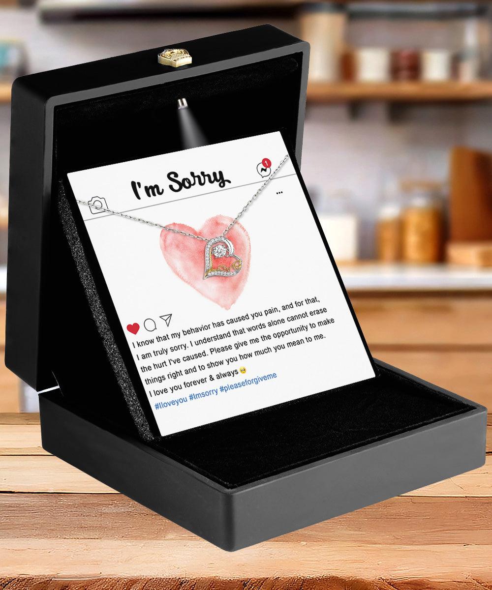 Apology Gift for Girlfriend, Wife, Soulmate - Sorry, Cannot Erase - Love Dancing Heart Pendant Necklace - Mallard Moon Gift Shop