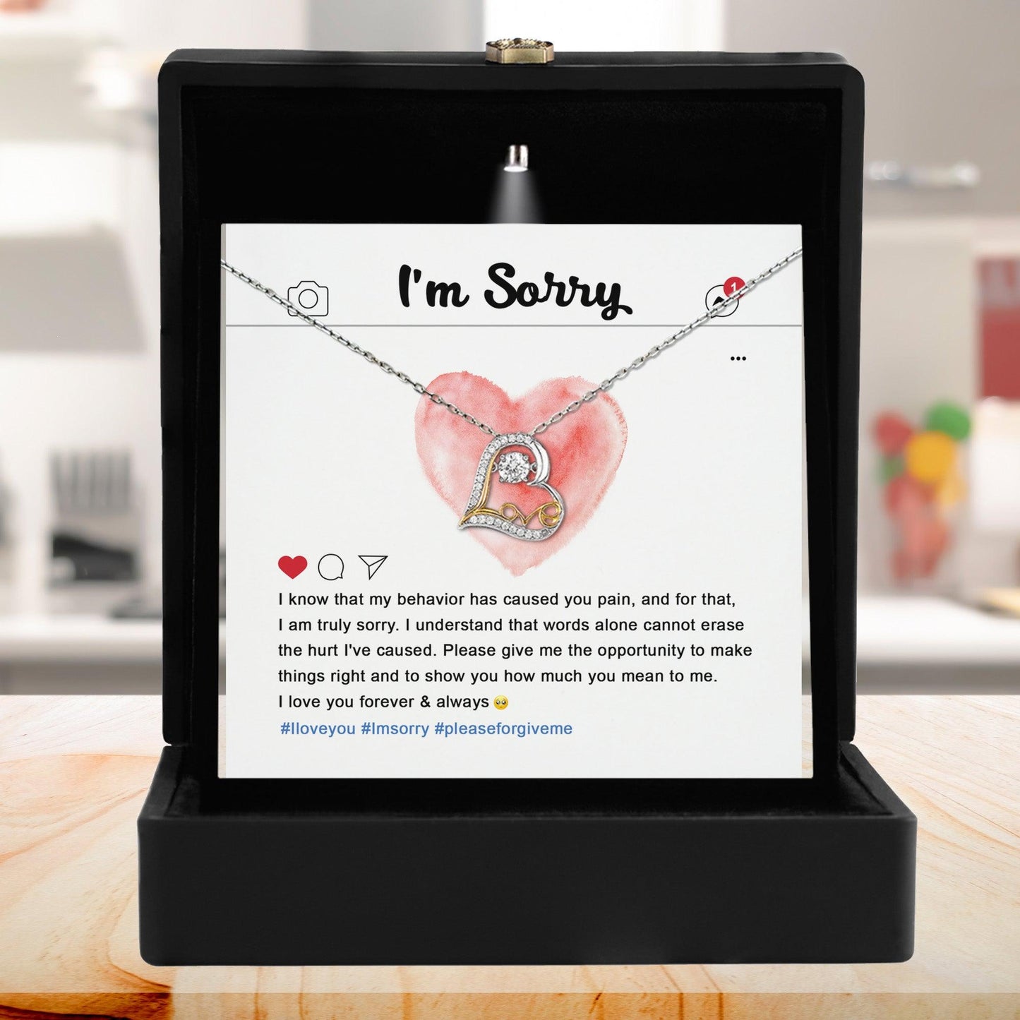 Apology Gift for Girlfriend, Wife, Soulmate - Sorry, Cannot Erase - Love Dancing Heart Pendant Necklace - Mallard Moon Gift Shop