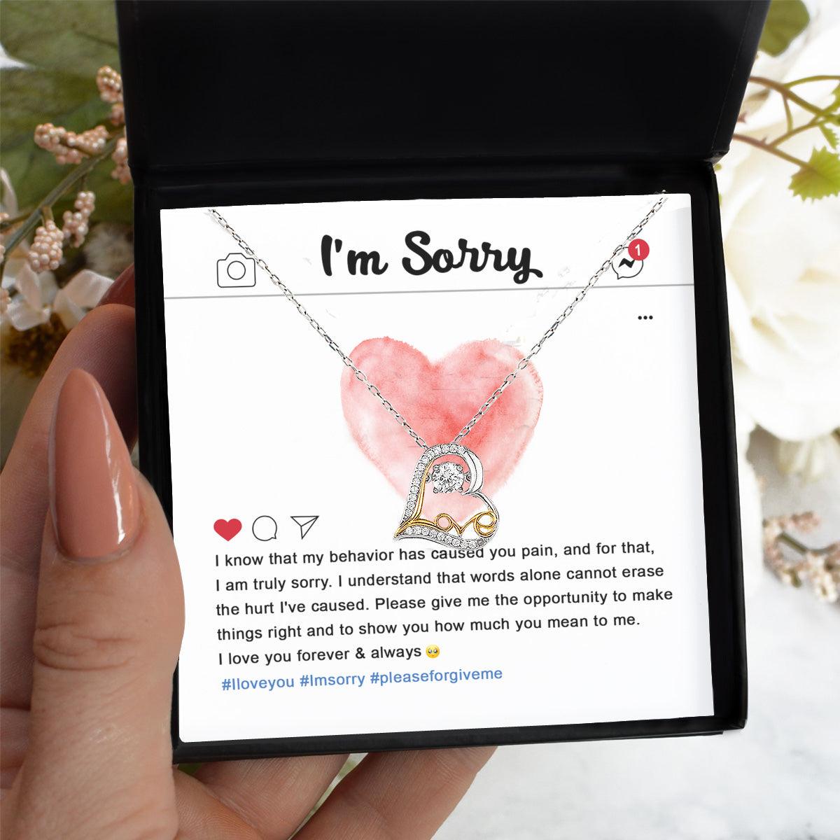 Apology Gift for Girlfriend, Wife, Soulmate - Sorry, Cannot Erase - Love Dancing Heart Pendant Necklace - Mallard Moon Gift Shop