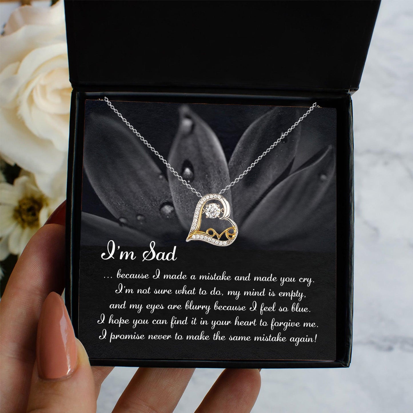Apology Gift for Girlfriend, Wife, Soulmate - Sorry, Feel So Blue - Love Dancing Heart Pendant Necklace - Mallard Moon Gift Shop