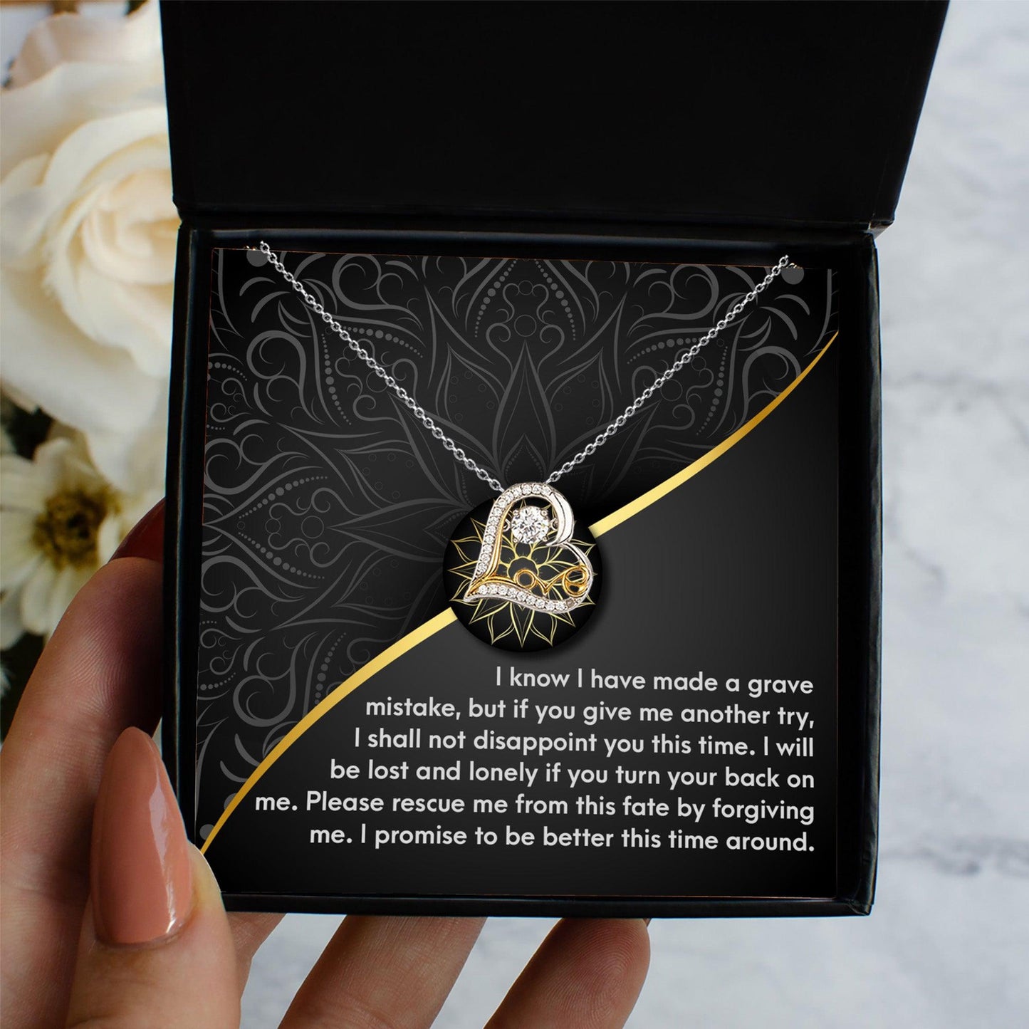 Apology Gift for Girlfriend, Wife, Soulmate - Sorry, Turn Your Back-Love Dancing Heart Pendant Necklace - Mallard Moon Gift Shop