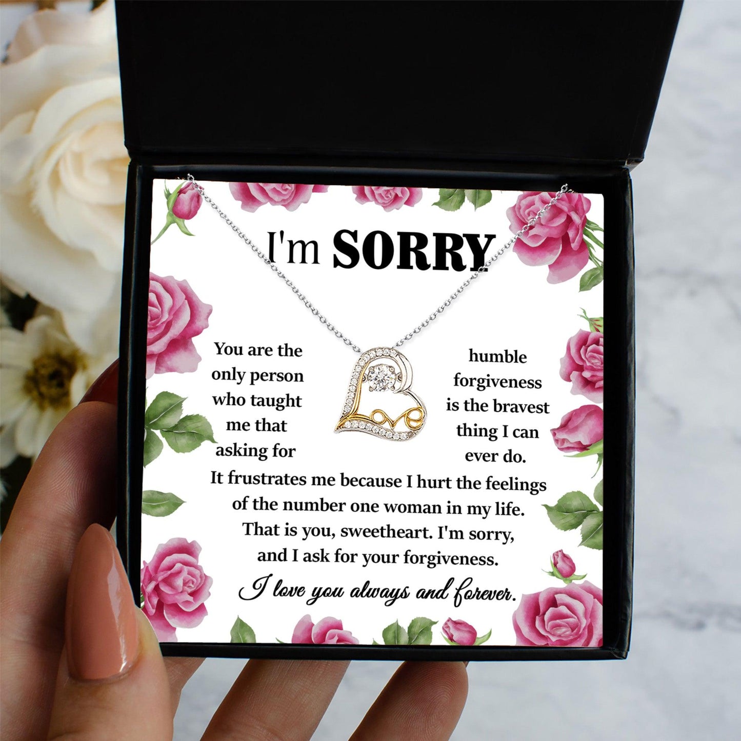 Apology Gift for Girlfriend, Wife, Soulmate-Sorry, Your Forgiveness-Love Dancing Heart Pendant Necklace - Mallard Moon Gift Shop