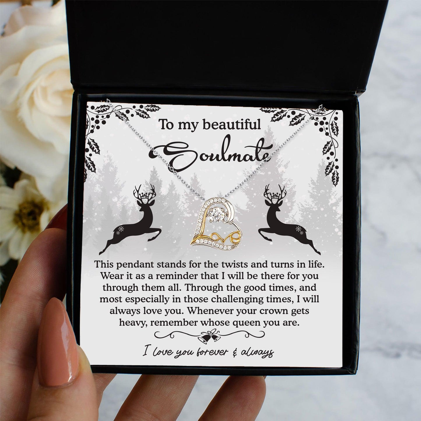 To My Beautiful Soulmate I Will Be There For You Christmas Anniversary Heart Pendant Necklace for Wife Girlfriend Jewelry - Mallard Moon Gift Shop