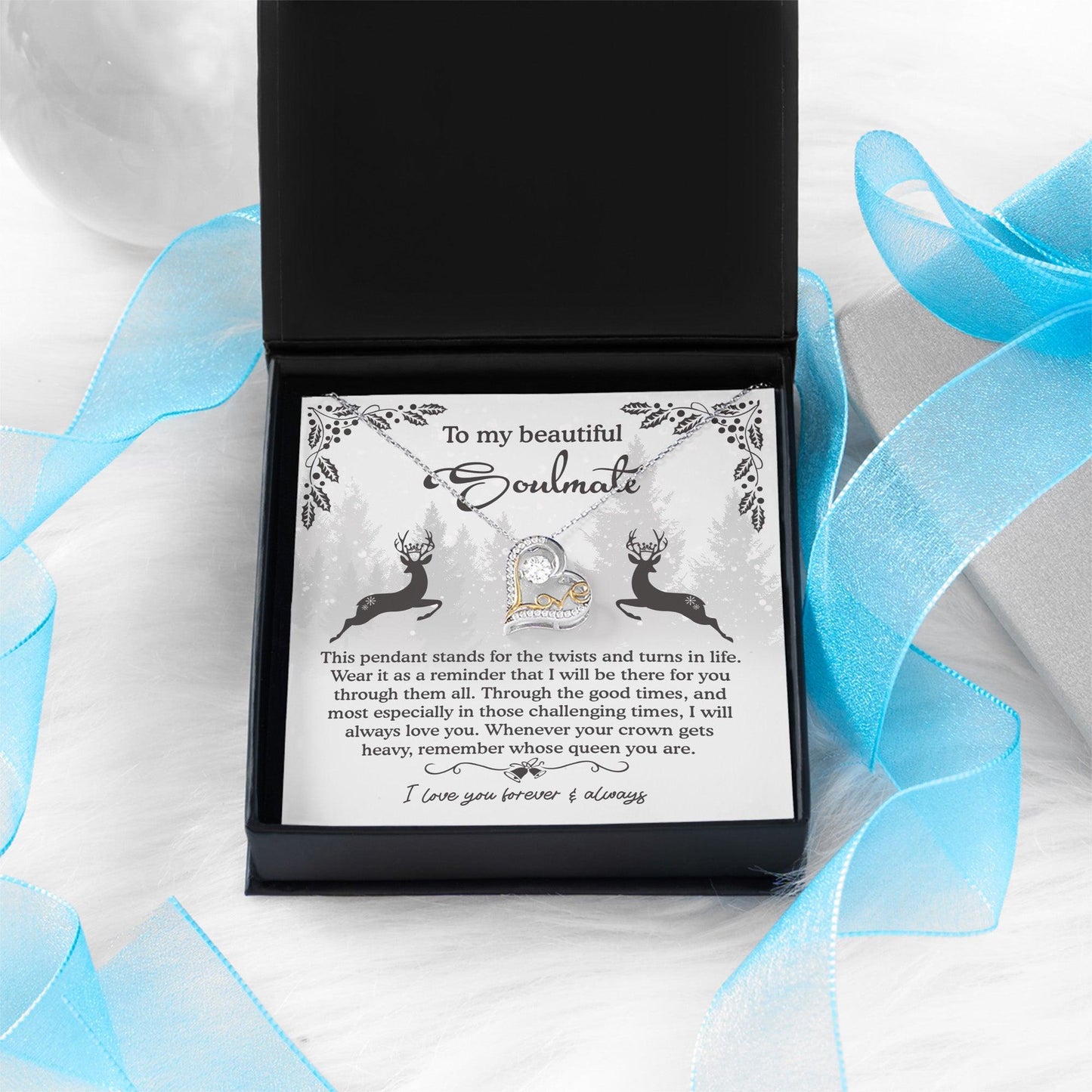 To My Beautiful Soulmate I Will Be There For You Christmas Anniversary Heart Pendant Necklace for Wife Girlfriend Jewelry - Mallard Moon Gift Shop