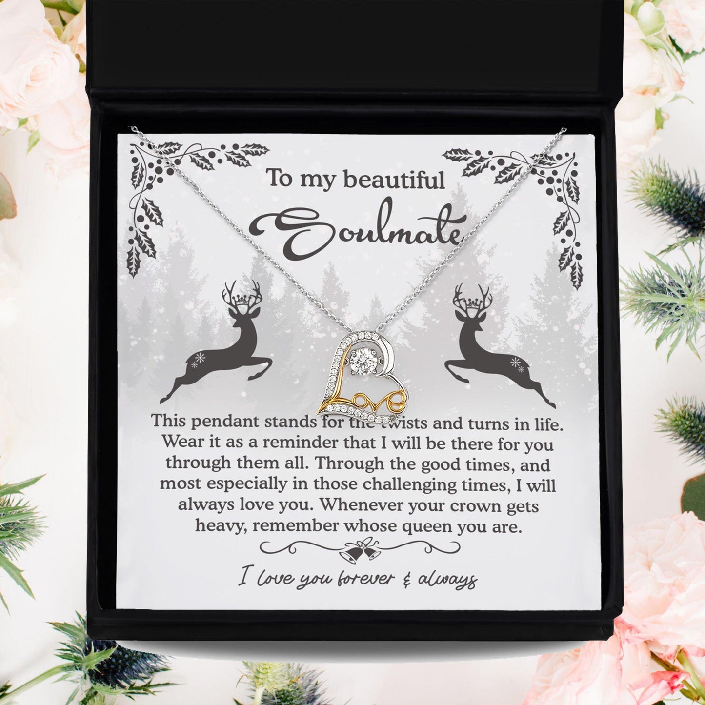 To My Beautiful Soulmate I Will Be There For You Christmas Anniversary Heart Pendant Necklace for Wife Girlfriend Jewelry - Mallard Moon Gift Shop