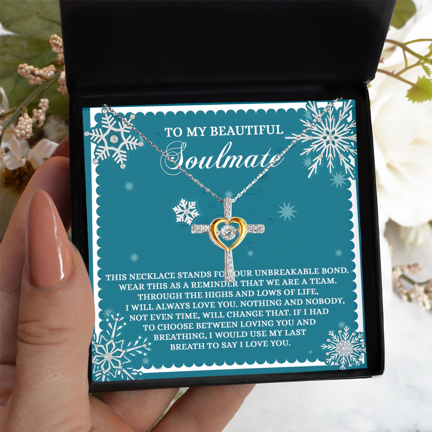 Soulmate, Wife, Girlfriend Romantic Gift - A Team - Dancing Cross Pendant Necklace - Mallard Moon Gift Shop