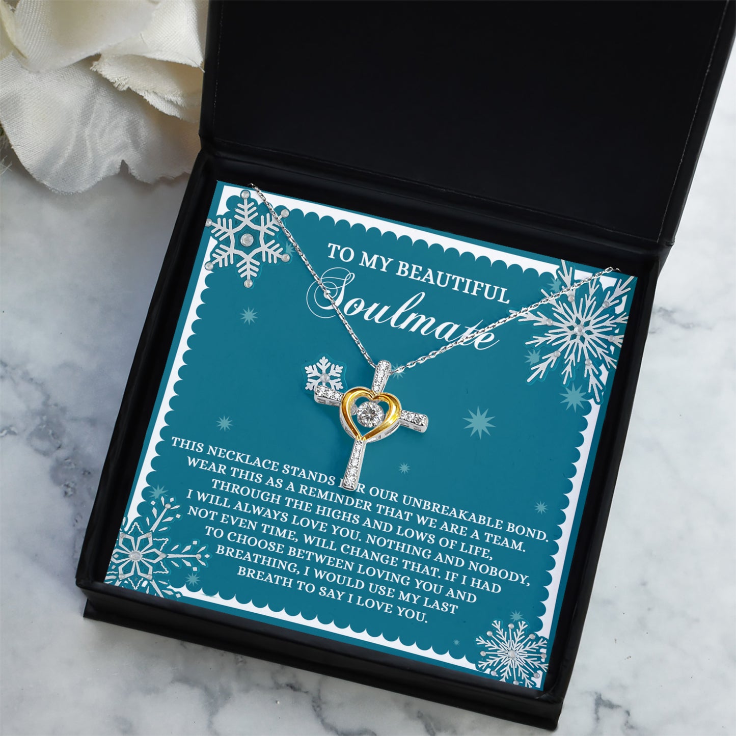 Soulmate, Wife, Girlfriend Romantic Gift - A Team - Dancing Cross Pendant Necklace - Mallard Moon Gift Shop