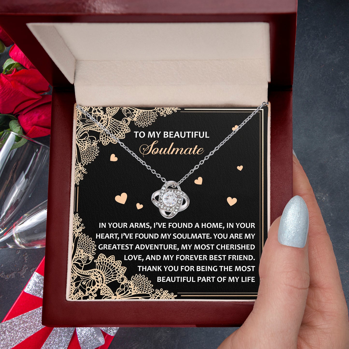 Romantic Anniversary, Valentine's Day Gift for Soulmate, Wife, Girlfriend - The Most Beautiful Part of My Life. - Love Knot Pendant Necklace - Mallard Moon Gift Shop