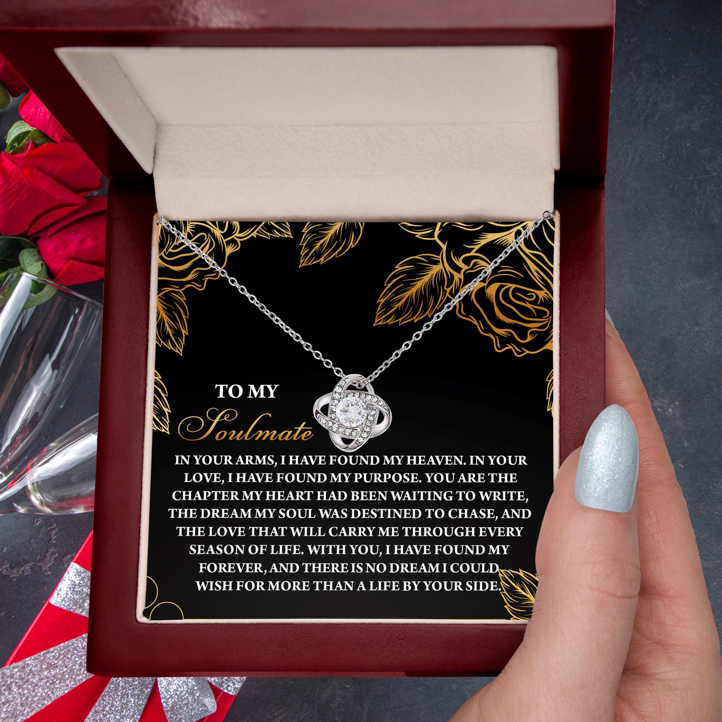 Romantic Anniversary, Valentine's Day Gift for Soulmate, Wife, Girlfriend - I Found My Heaven - Love Knot Pendant Necklace - Mallard Moon Gift Shop