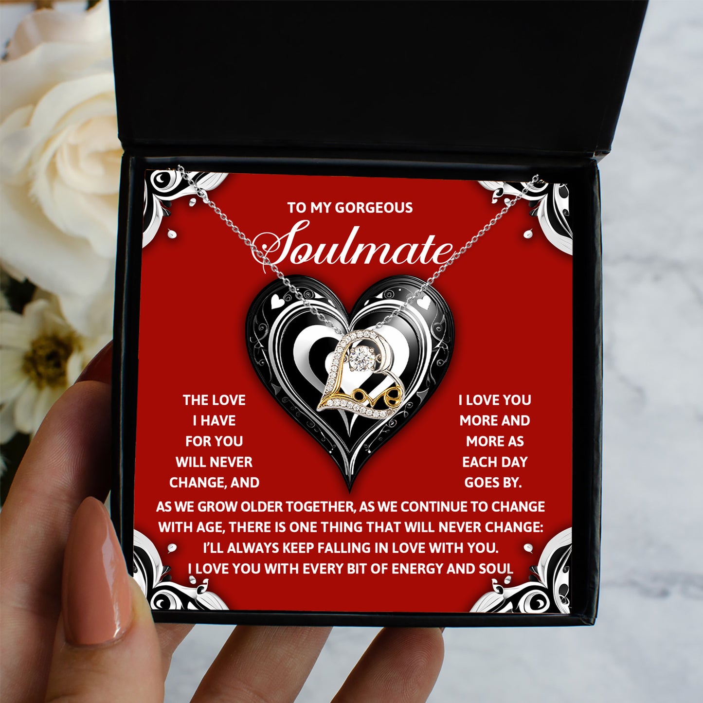 To My Gorgeous Soulmate - Love Dancing Heart Necklace – A Romantic Gift to Celebrate Everlasting Love - Mallard Moon Gift Shop