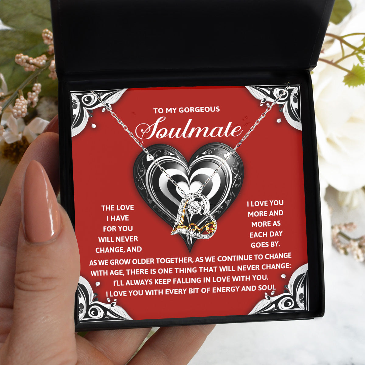 To My Gorgeous Soulmate - Love Dancing Heart Necklace – A Romantic Gift to Celebrate Everlasting Love - Mallard Moon Gift Shop