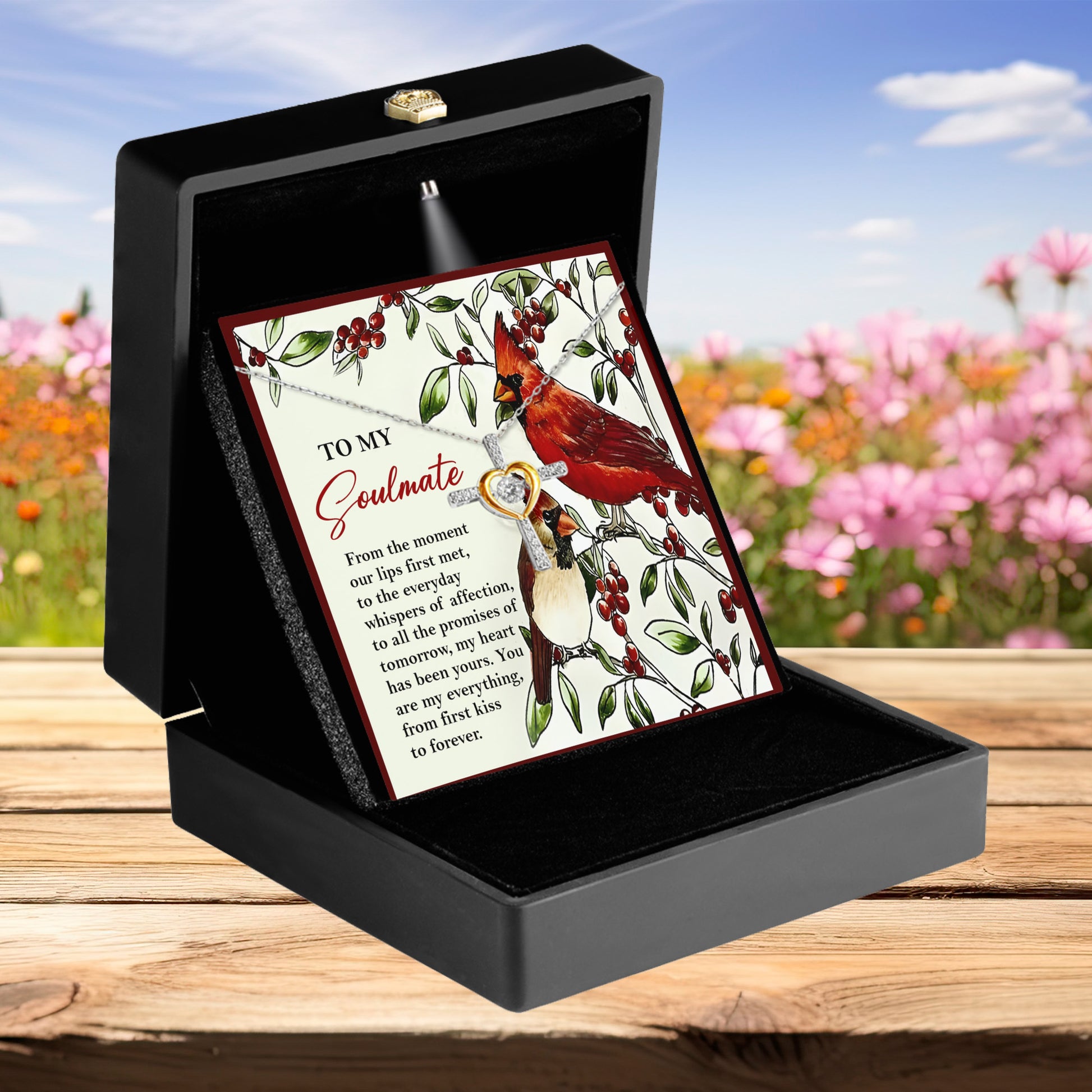 Soulmate, Wife, Girlfriend Romantic Gift - First Kiss - Dancing Cross Pendant Necklace - Mallard Moon Gift Shop