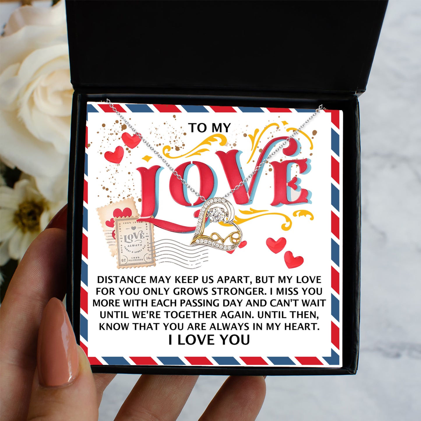To My Love - Love Dancing Heart Necklace – A Heartfelt Gift for Long-Distance Relationships - Mallard Moon Gift Shop