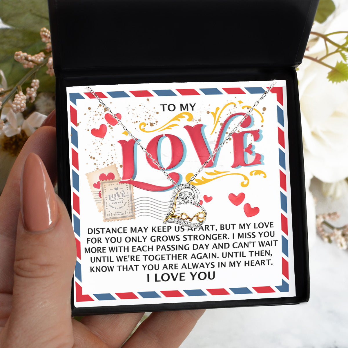 To My Love - Love Dancing Heart Necklace – A Heartfelt Gift for Long-Distance Relationships - Mallard Moon Gift Shop