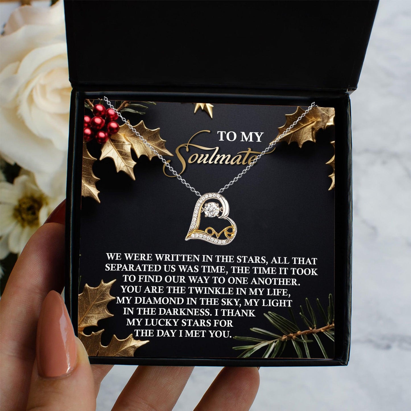 To My Soulmate - We Were Written In The Stars Romantic Christmas Anniversary Heart Pendant Necklace for Wife Girlfriend Jewelry - Mallard Moon Gift Shop