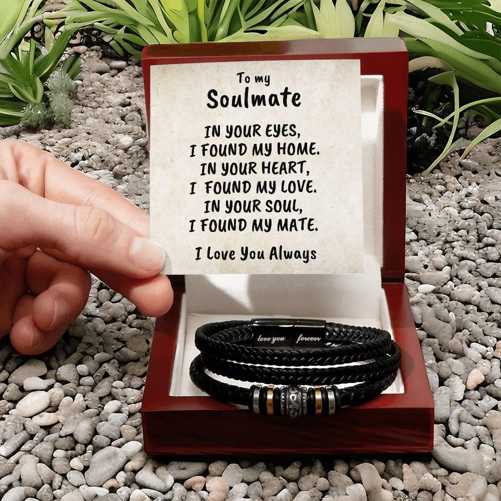 Soulmate Men's Braided Bead and Leather Bracelet with Personalized Heartfelt Message Card - Mallard Moon Gift Shop