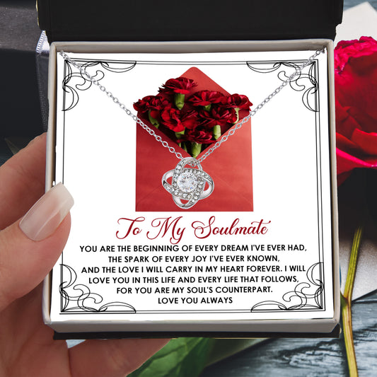 Romantic Anniversary, Valentine's Day Gift for Soulmate, Wife, Girlfriend - Carry In My Heart Forever - Love Knot Pendant Necklace - Mallard Moon Gift Shop