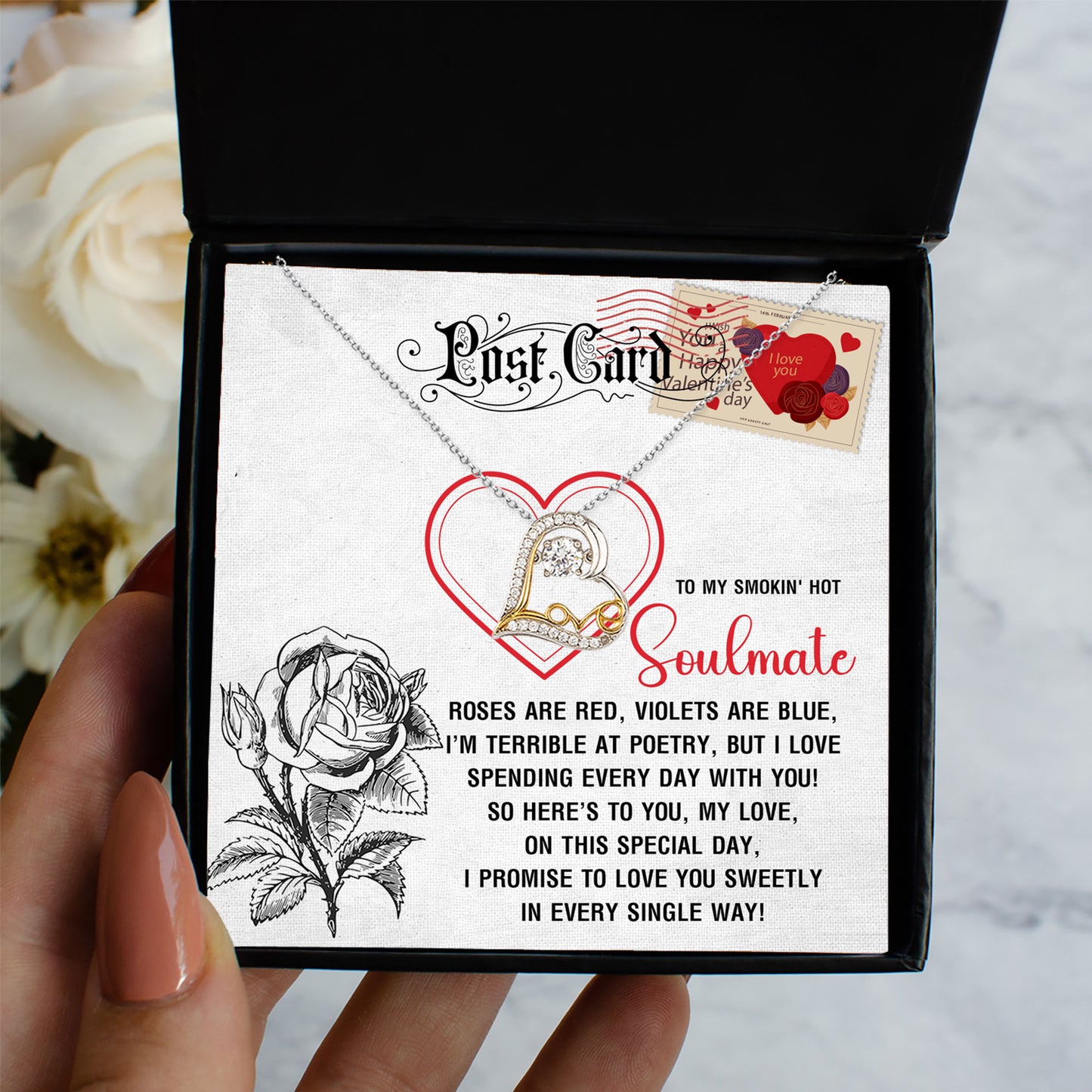 To My Smokin’ Hot Soulmate - Love Dancing Heart Necklace – A Playful and Romantic Valentine’s Day Gift - Mallard Moon Gift Shop