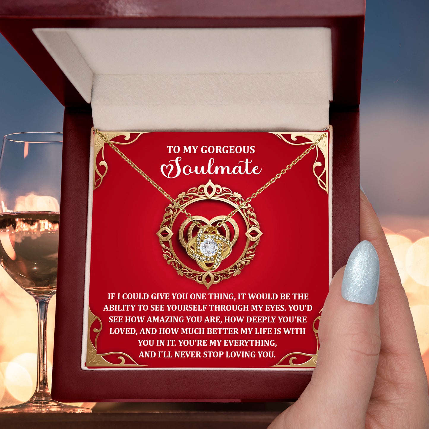 Romantic Anniversary, Valentine's Day Gift for Soulmate, Wife, Girlfriend - Through My Eyes - Love Knot Pendant Necklace - Mallard Moon Gift Shop
